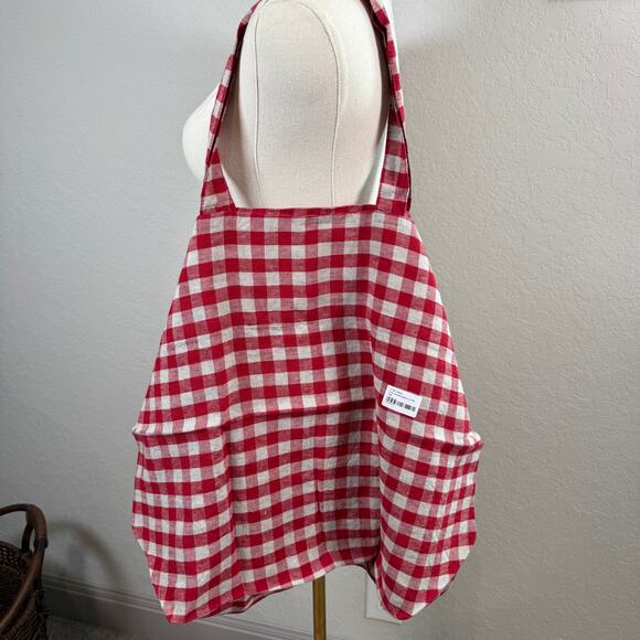 Women's Linen Tales Red Gingham 100% Linen Big Bag Tote Carryall NEW - Picture 7 of 7